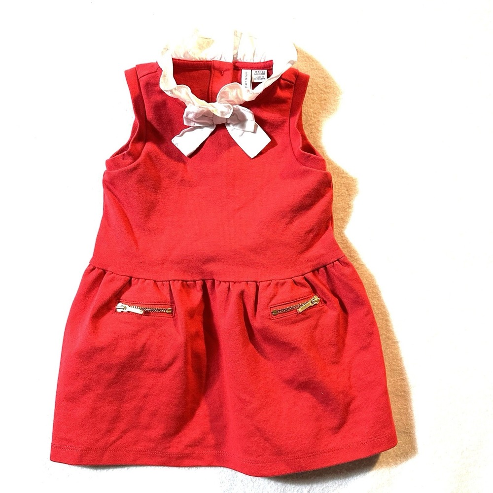 Janie & Jack‎ The Cafe Dress 18-24 Mo. Red White Ruffle Bow Gold Zipper